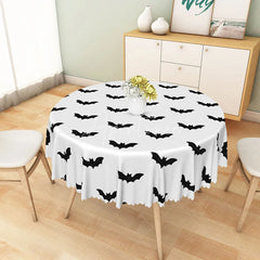 Aperturee - Aperturee White and Black Bat Pattern Halloween Round Tablecloth for Modern and Spooky Gothic Party Decor
