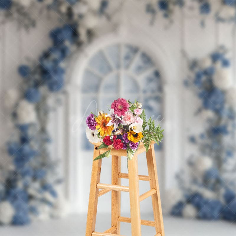 Aperturee - Aperturee White And Blue Elegant Floral Sweet Wedding Backdrop