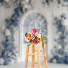 Aperturee - Aperturee White And Blue Elegant Floral Sweet Wedding Backdrop