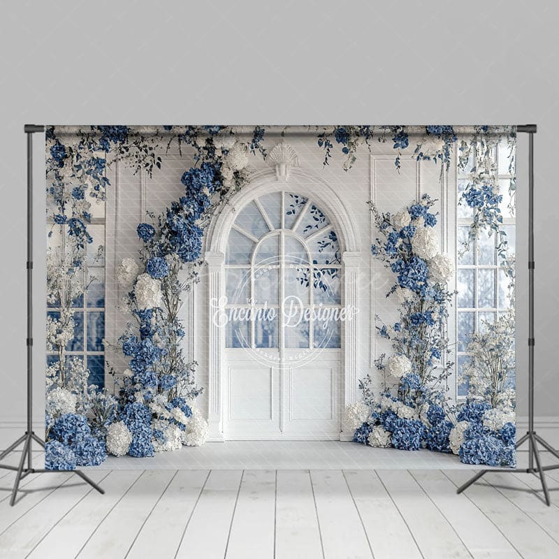 Aperturee - Aperturee White And Blue Elegant Floral Sweet Wedding Backdrop