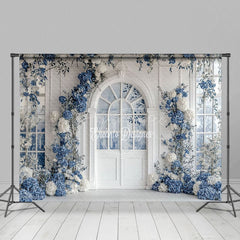 Aperturee - Aperturee White And Blue Elegant Floral Sweet Wedding Backdrop