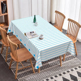 Aperturee - Aperturee White and Blue Striped Rectangle Tablecloth with Scalloped Edge Modern Notebook Paper Design for Dining