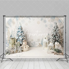 Aperturee - Aperturee White and Blue Winter Wonderland Christmas Photography Backdrop with Snowflakes Snowman and Festive Decor