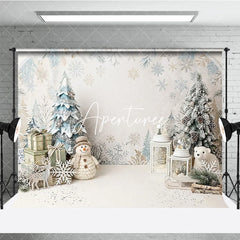 Aperturee - Aperturee White and Blue Winter Wonderland Christmas Photography Backdrop with Snowflakes Snowman and Festive Decor
