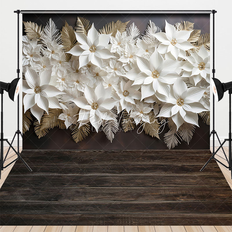 Aperturee - Aperturee White and Gold 3D Floral Wall Combo Set Backdrop for Elegant Wedding and Bridal Shower Studio Photo Shoots