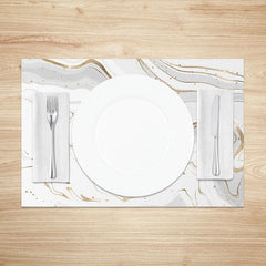Aperturee - Aperturee White and Gold Marble Placemats Set of 4 Luxury Stone Texture for Elegant Wedding and Holiday Decor
