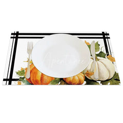 Aperturee - Aperturee White and Orange Pumpkin with Greenery Set of 4 Placemats for Modern Fall and Thanksgiving Decor