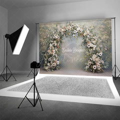 Aperturee - Aperturee White Anemone and Eucalyptus Floral Arch Photography Backdrop Elegant Garden Wedding Photo Background