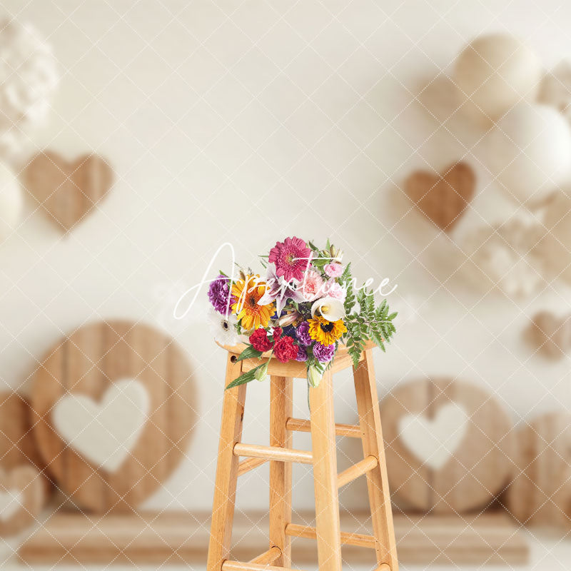 Aperturee - Aperturee White Balloons Floral Wood Heart Valentines Backdrop