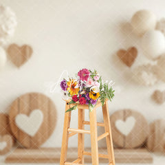 Aperturee - Aperturee White Balloons Floral Wood Heart Valentines Backdrop