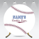 Aperturee - Aperturee White Baseball Rookie Year Round Backdrop with Red Stitching Sports Theme Baby Shower or Birthday Party Decor