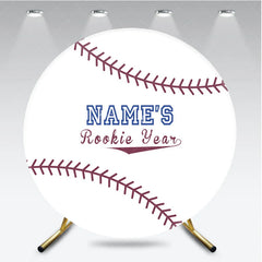 Aperturee - Aperturee White Baseball Rookie Year Round Backdrop with Red Stitching Sports Theme Baby Shower or Birthday Party Decor
