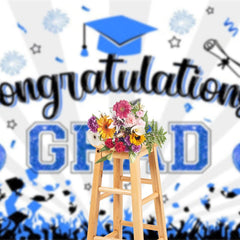 Aperturee - Aperturee White Beam Blue Sparkle Balloon Congrats Grad Backdrop