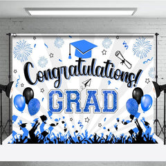 Aperturee - Aperturee White Beam Blue Sparkle Balloon Congrats Grad Backdrop