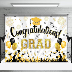 Aperturee - Aperturee White Beam Gold Sparkle Balloon Congrats Grad Backdrop