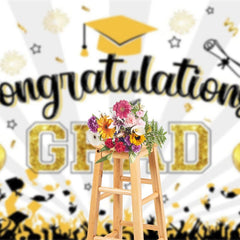 Aperturee - Aperturee White Beam Gold Sparkle Balloon Congrats Grad Backdrop