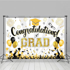 Aperturee - Aperturee White Beam Gold Sparkle Balloon Congrats Grad Backdrop