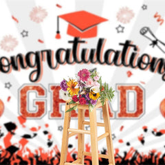 Aperturee - Aperturee White Beam Red Sparkle Balloon Congrats Grad Backdrop