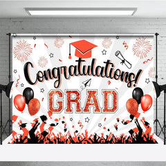 Aperturee - Aperturee White Beam Red Sparkle Balloon Congrats Grad Backdrop