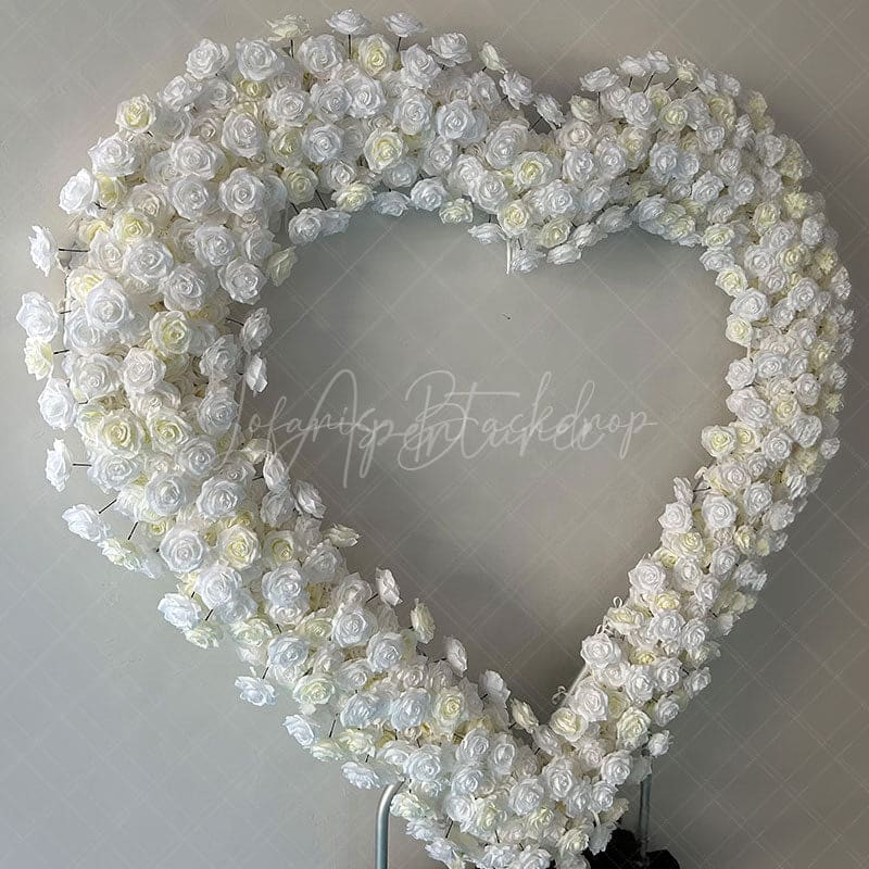 Aperturee - Aperturee White Beige Heart Artificial Flower Wall Party Decor