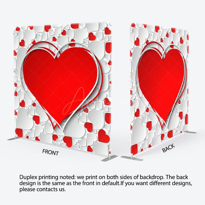 Aperturee - Aperturee White Big Red Heart Fabric Valentines Day Backdrop
