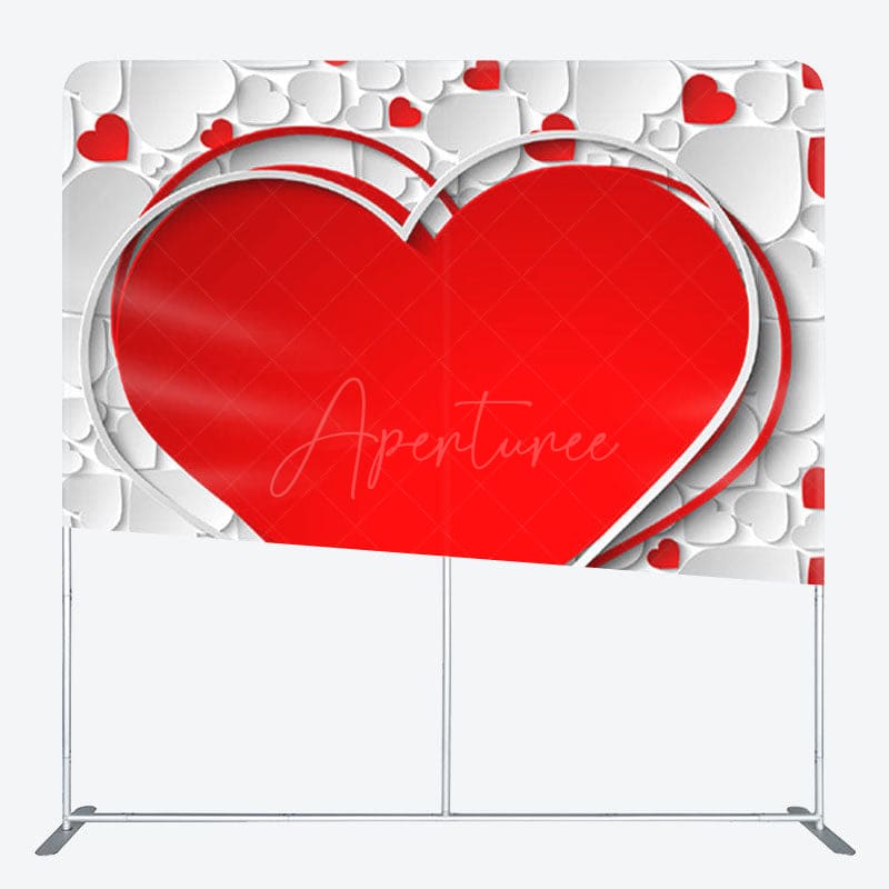 Aperturee - Aperturee White Big Red Heart Fabric Valentines Day Backdrop