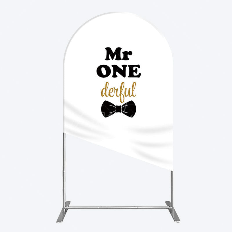Aperturee - Aperturee White Black Bow Mr Onederful Birthday Arch Backdrop