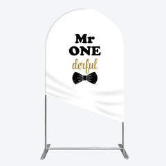 Aperturee - Aperturee White Black Bow Mr Onederful Birthday Arch Backdrop