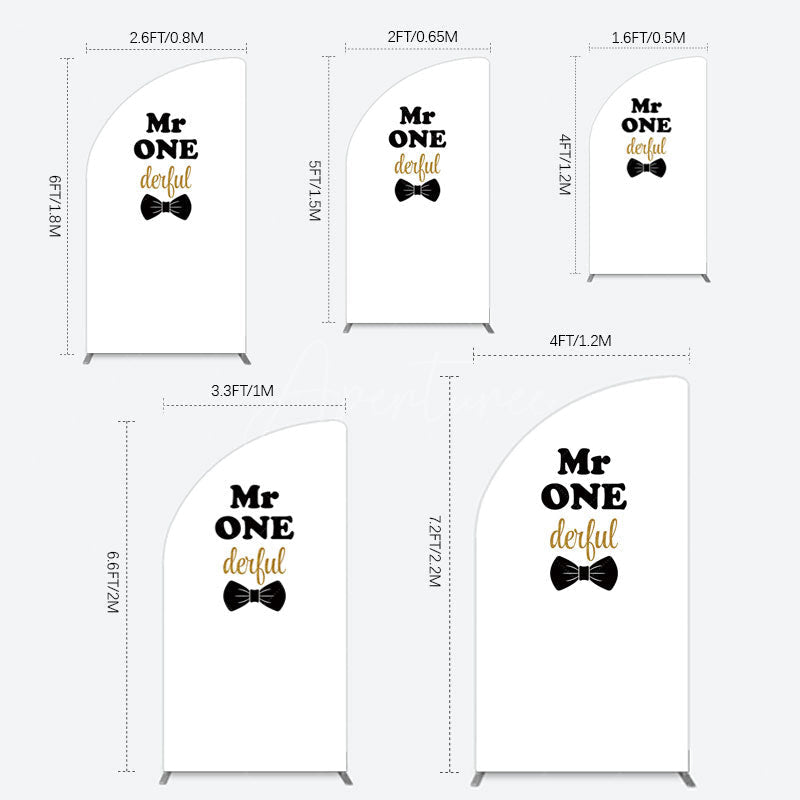 Aperturee - Aperturee White Black Bow Mr Onederful Birthday Half Moon Arch Backdrop