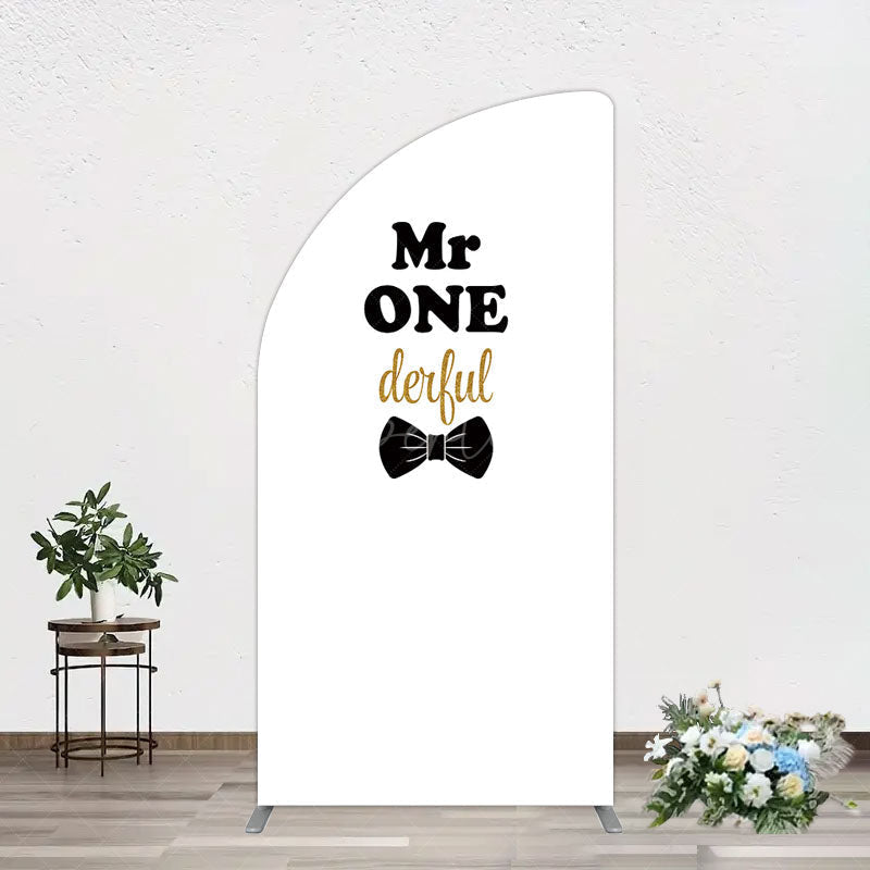 Aperturee - Aperturee White Black Bow Mr Onederful Birthday Half Moon Arch Backdrop