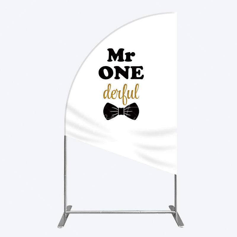 Aperturee - Aperturee White Black Bow Mr Onederful Birthday Half Moon Arch Backdrop