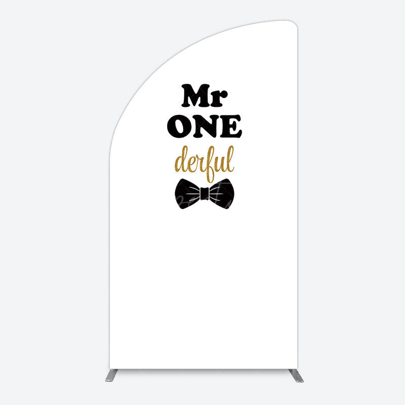 Aperturee - Aperturee White Black Bow Mr Onederful Birthday Half Moon Arch Backdrop