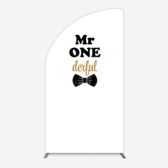 Aperturee - Aperturee White Black Bow Mr Onederful Birthday Half Moon Arch Backdrop
