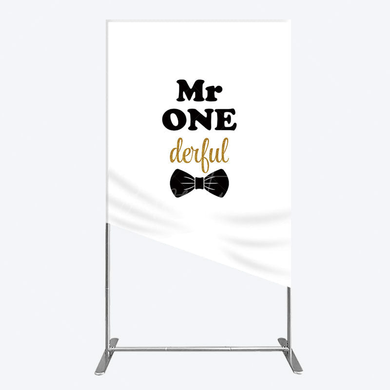 Aperturee - Aperturee White Black Bow Mr Onederful Birthday Rectangle Backdrop