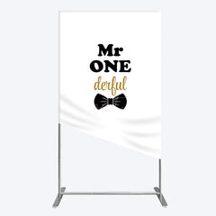 Aperturee - Aperturee White Black Bow Mr Onederful Birthday Rectangle Backdrop