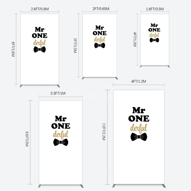 Aperturee - Aperturee White Black Bow Mr Onederful Birthday Rectangle Backdrop