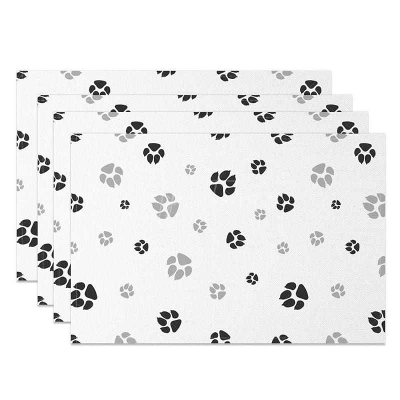 Aperturee - Aperturee White Black Grey Pet Paw Print Set of 4 Placemats