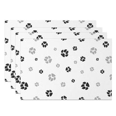 Aperturee - Aperturee White Black Grey Pet Paw Print Set of 4 Placemats