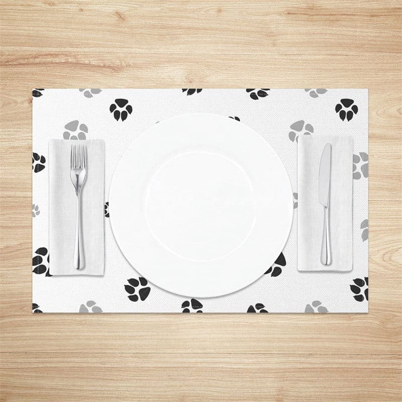 Aperturee - Aperturee White Black Grey Pet Paw Print Set of 4 Placemats