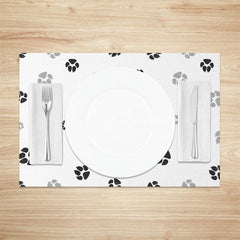 Aperturee - Aperturee White Black Grey Pet Paw Print Set of 4 Placemats