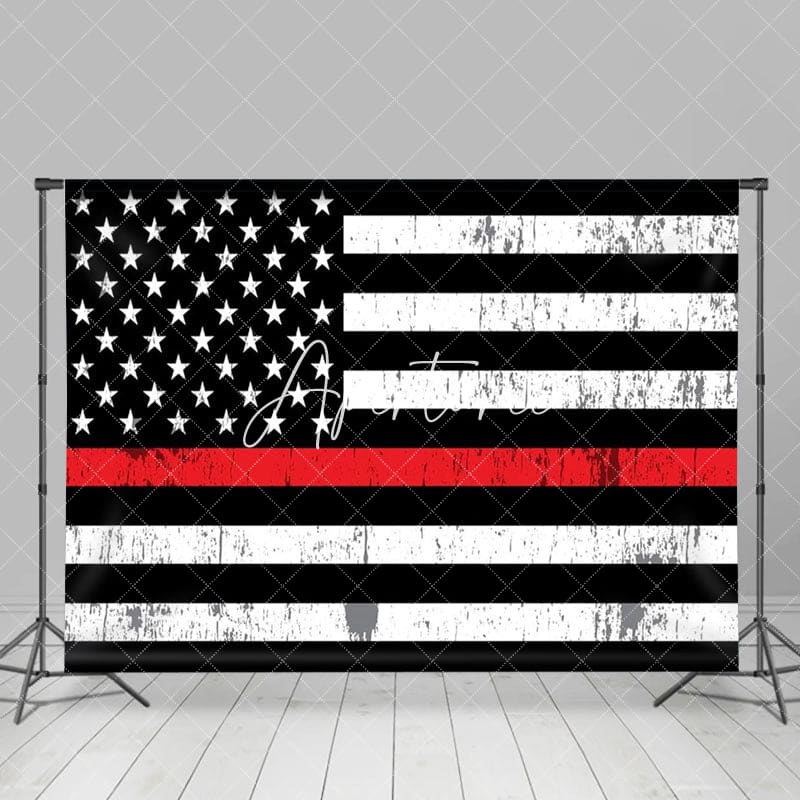Aperturee - Aperturee White Black Red Vintage Shabby Usa Flag Backdrop