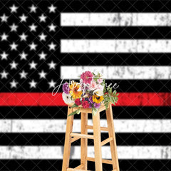 Aperturee - Aperturee White Black Red Vintage Shabby Usa Flag Backdrop