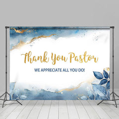 Aperturee - Aperturee White Blue Gold Marbled Thank You Pastor Backdrop