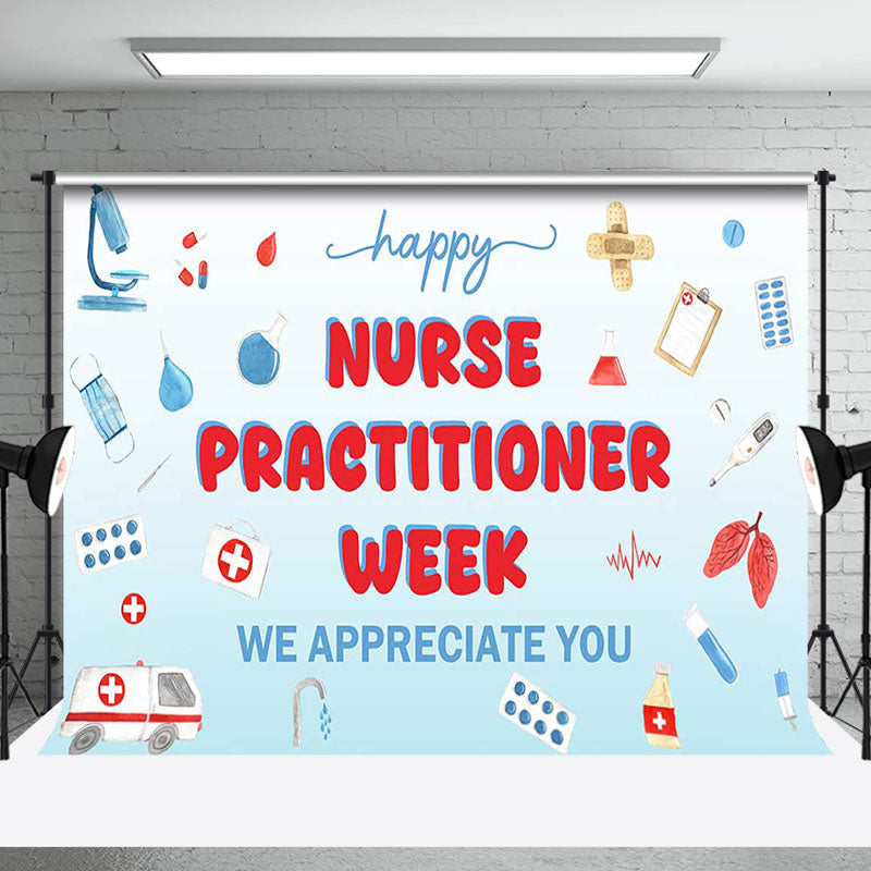 Aperturee - Aperturee White Blue Happy Nurse Practitioner Week Backdrop
