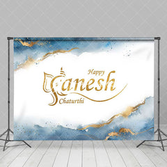 Aperturee - Aperturee White Blue Marbled Happy Ganesh Chaturthi Backdrop