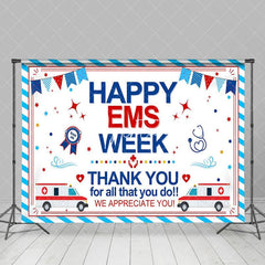 Aperturee - Aperturee White Blue Stripe Happy EMS Week Thank You Backdrop
