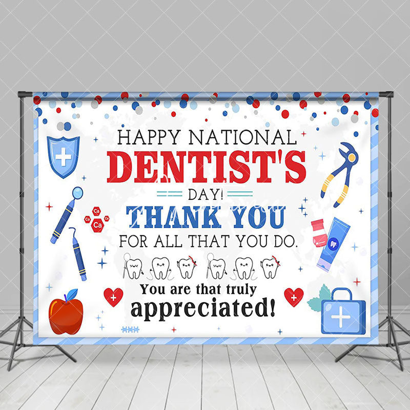 Aperturee - Aperturee White Blue Teeth Happy National Dentists Day Backdrop