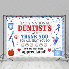 Aperturee - Aperturee White Blue Teeth Happy National Dentists Day Backdrop