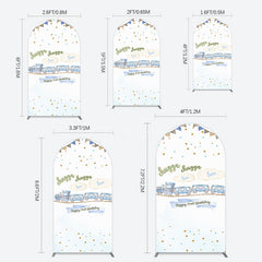 Aperturee - Aperturee White Blue Train Happy 2nd Birthday Arch Backdrop