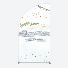 Aperturee - Aperturee White Blue Train Happy 2nd Birthday Half Moon Arch Backdrop